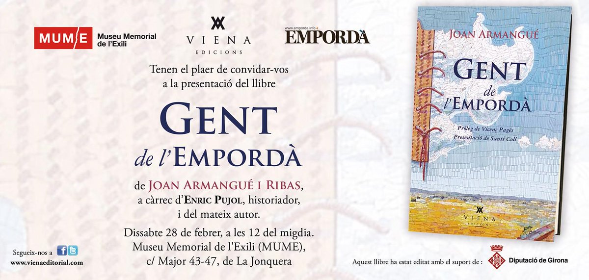 AVUI, 12h, al MUME de la Jonquera, presentació de GENT DE L'EMPORDÀ amb Enric Pujol <a href="/emporda_info/">EMPORDÀ</a> <a href="/infojonquera/">InfoJonquera.cat</a>