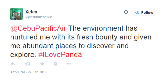 CebuPacificAir's tweet image. We’ve selected our #ILovePanda winner! Congratulations @serukaleselkie! You just won a hoodie from @WWF_Philippines.