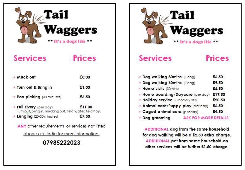 Tail Waggers on Twitter "Price list for all services I offer equine