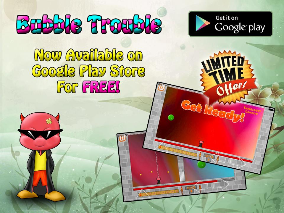 RexSparkGames's tweet photo. Limited Time Offer!
Get Bubble Trouble for Free on Play Store!
http://t.co/UgLWeGvVe2 #indiegames #indiedev #gxdev http://t.co/hzfAqZImT0