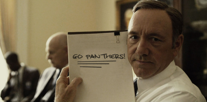 Panthers's tweet photo. Happy Friday #PantherNation! Are you supporting a famous Carolinian this weekend? #HouseOfCards http://t.co/ev5mZw25Ao