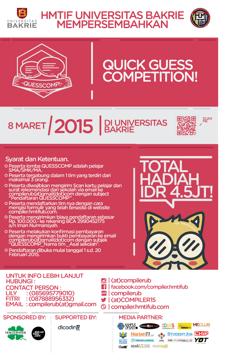 COMPILER2023's tweet photo. @smale2015 Yuk cek http://t.co/sPg1KEtdqO . Deadline pendaftaran sampai 4 maret!! http://t.co/18oXQzmGGI