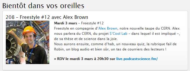 alex_brovvn's tweet photo. Mardi 3 mars 20h30 @alanvonlanthen & moi en blabla en direct sur http://t.co/zCXWViIPOf: @podcastscience #ps208 http://t.co/qleXa4f3uB