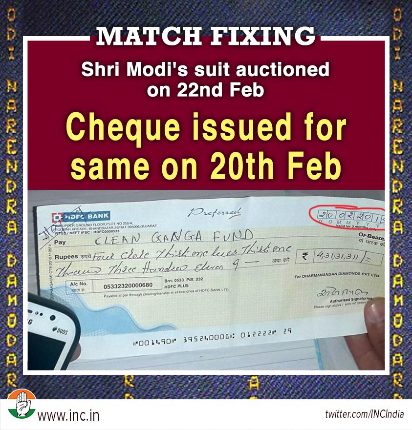INCIndia's tweet image. So, there is evidence now that Shri #ModiSuit auction was fixed.
Read More: goo.gl/DzuMIY