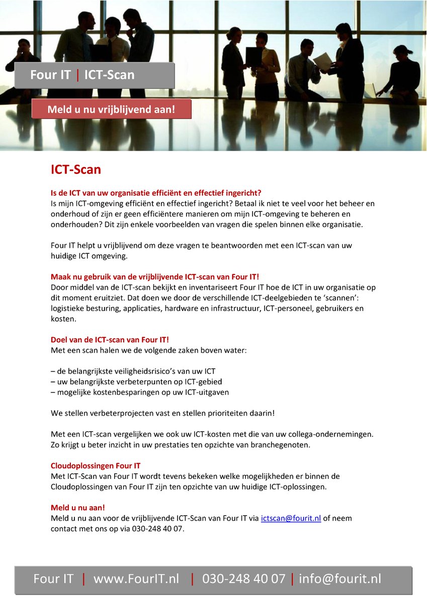 FourITSolutions's tweet image. Meld uw bedrijf nu aan voor de ICT Scan van Four IT!