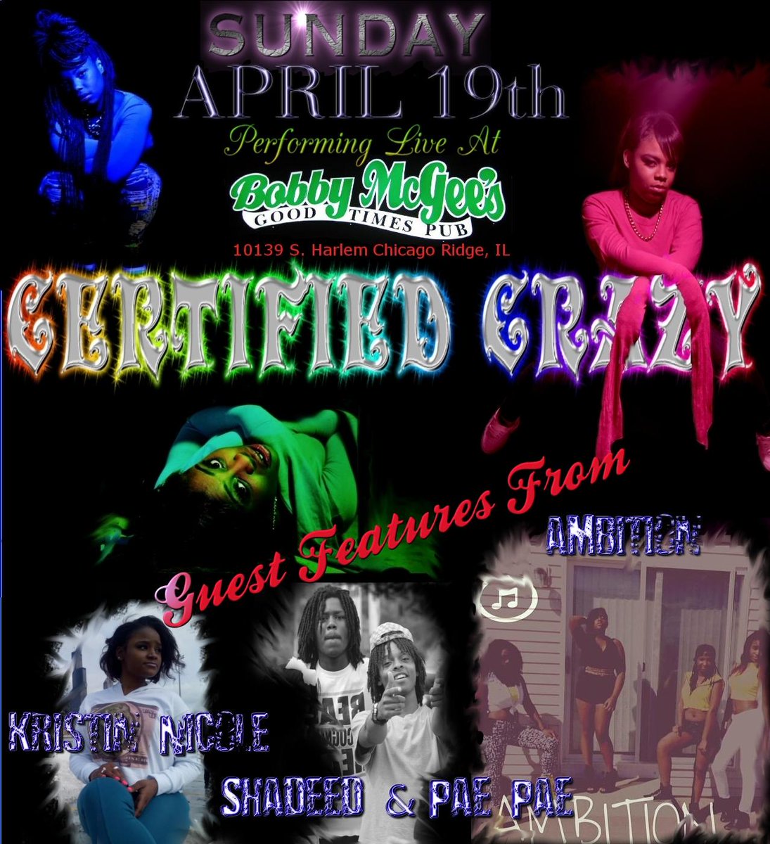 CCertifiedCrazy's tweet photo. Come Out April 19th to Bobby McGee's, we doing our thang on Stage http://t.co/s7n3xWk4a6