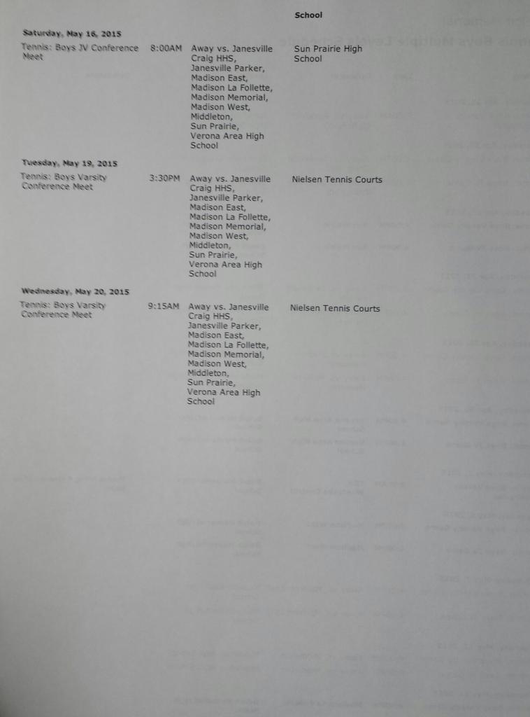 Updated <a href="/BMHS_Knights/">BMHS Knights </a> BMHS Boys #tennis team schedule 2015:
We💜🎾