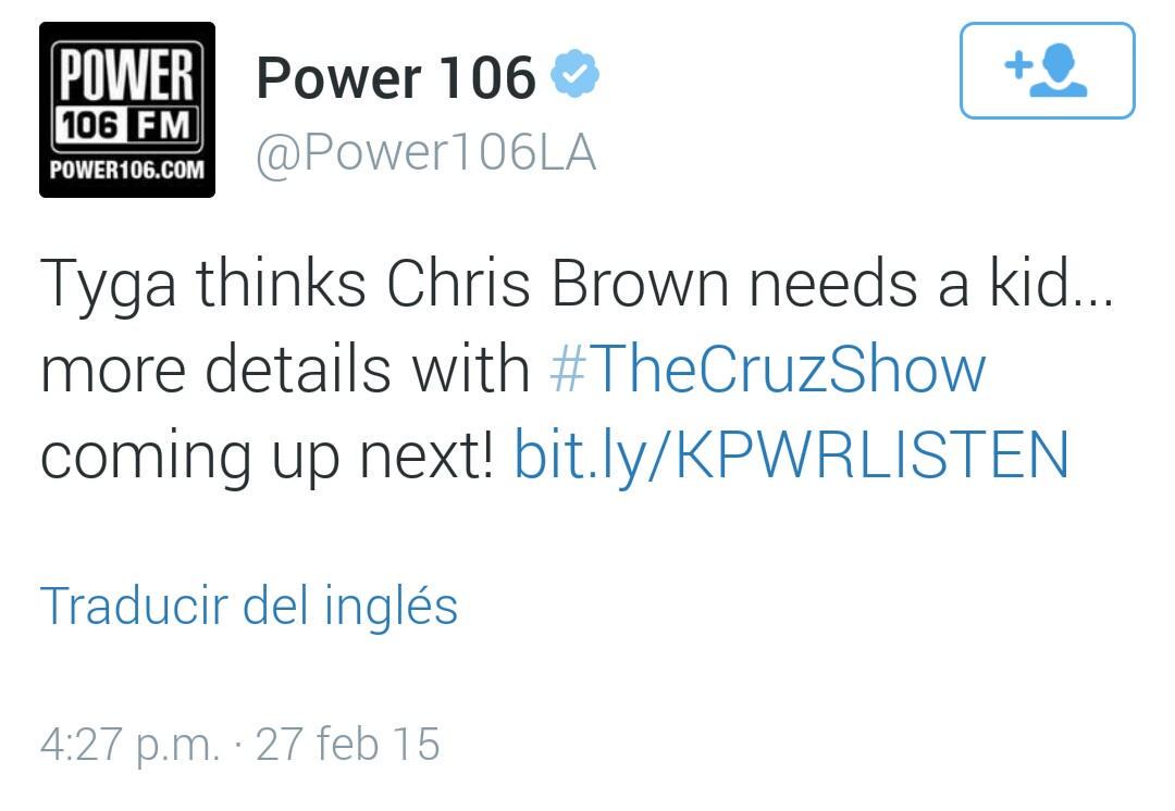 _cbspain's tweet image. NOTICIAS: Tyga piensa que Chris Brown necesita un niño... Más detalles próximamente en #TheCruzShow