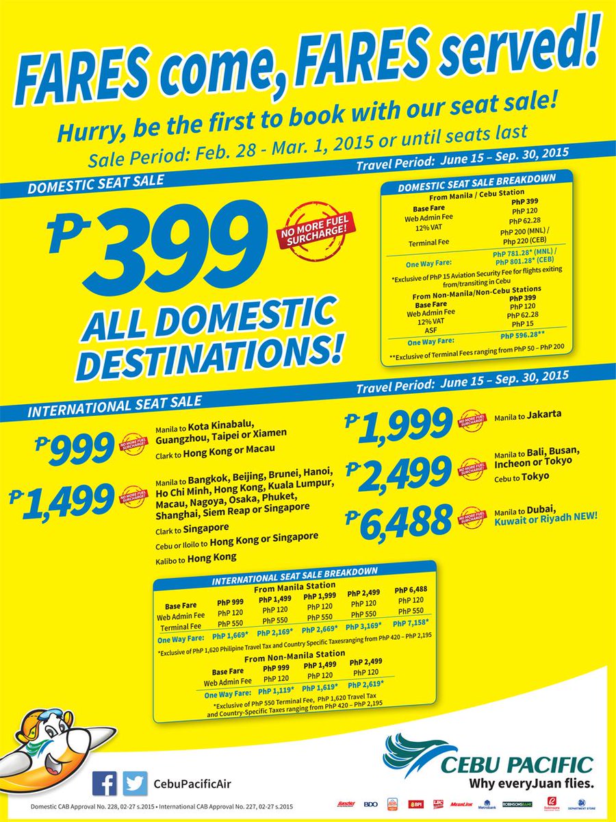 CebuPacificAir's tweet image. FARES come, FARES served! Hurry, be the first to book with our #CEBseatSale! Go to cebupacificair.com now.
