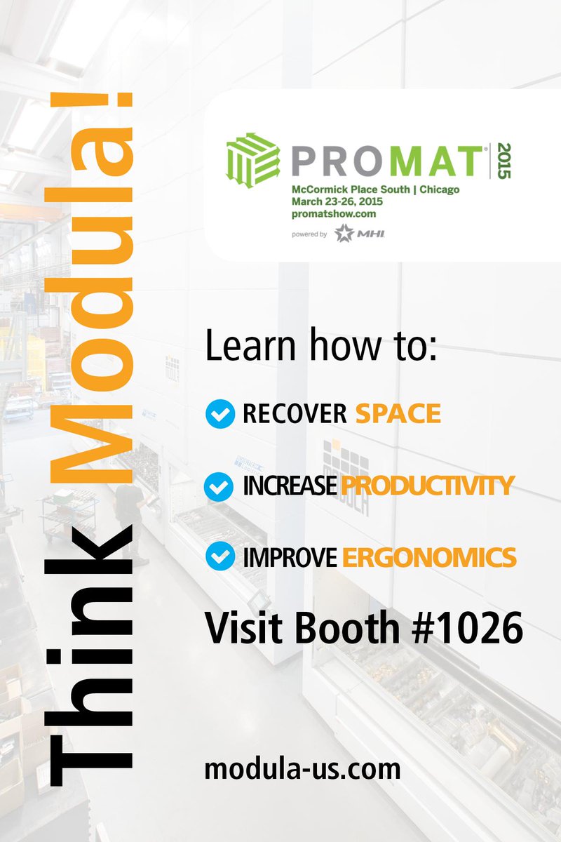 ModulaUS's tweet image. Interested in becoming an authorized Dealer or a Service company for @ModulaUS ? Visit us at @promatshow #ProMat2015