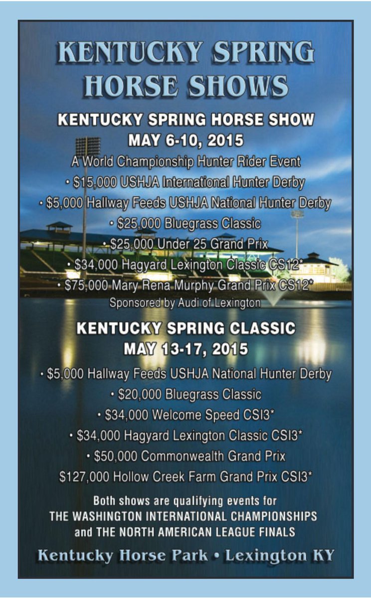 PhelpsMedia's tweet photo. #Kentucky Spring #HorseShows #PrizeList Now Available Online http://t.co/CH6johwEw2 @KyHorsePark http://t.co/IJJMxaP3SF