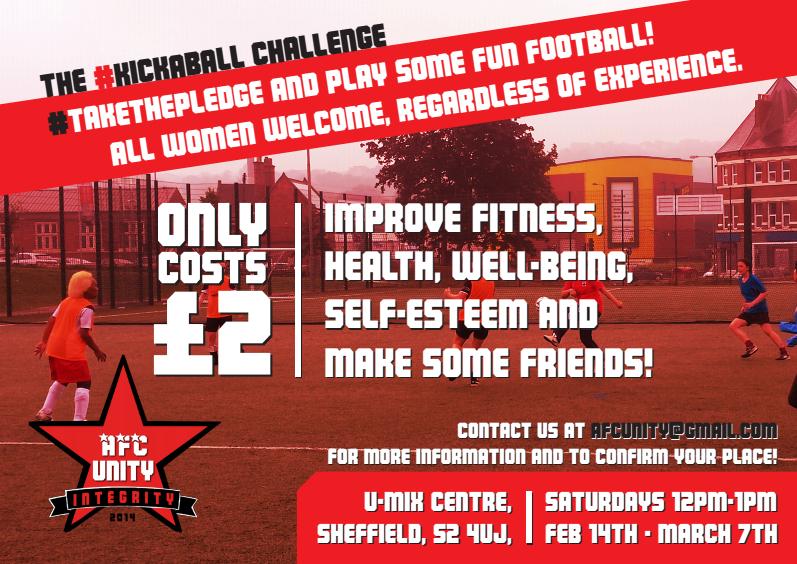 AFCUnity's tweet photo. Women, #TakeThePledge to #KickABall! No experience necessary. Practice tomorrow; game next week! #SheffieldIsSuper http://t.co/FjNQWpJQKf