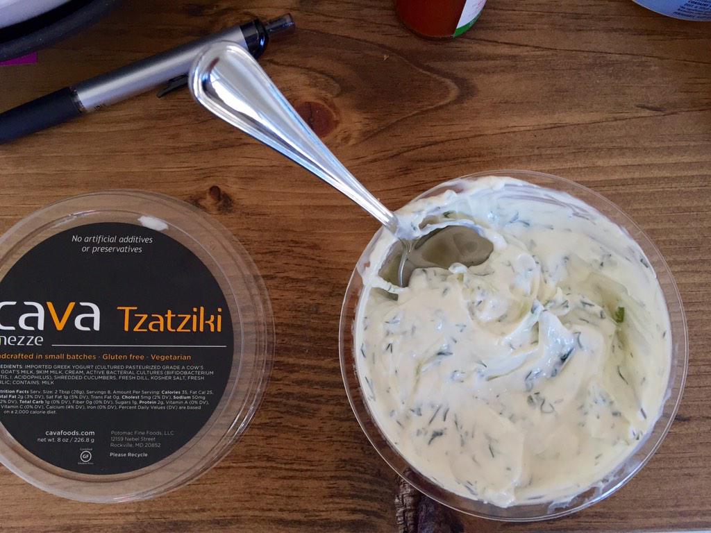 Today's snack= Tzaztiki with a spoon.
