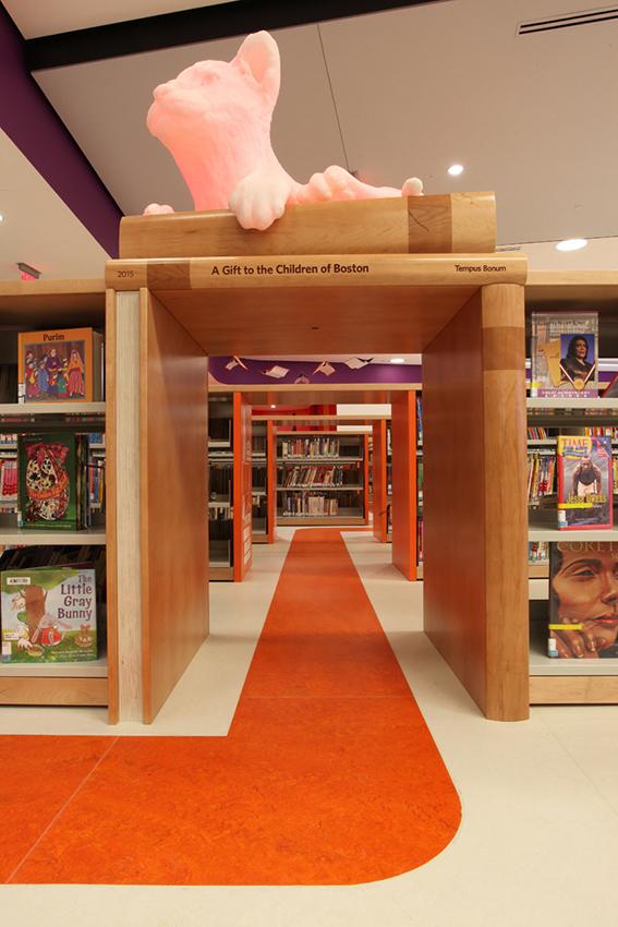 BPLBoston's tweet photo. A view of the #kid-sized path through the bookshelves in the new Children's #Library. #books #children #checkoutBPL http://t.co/r3sdw5x7my