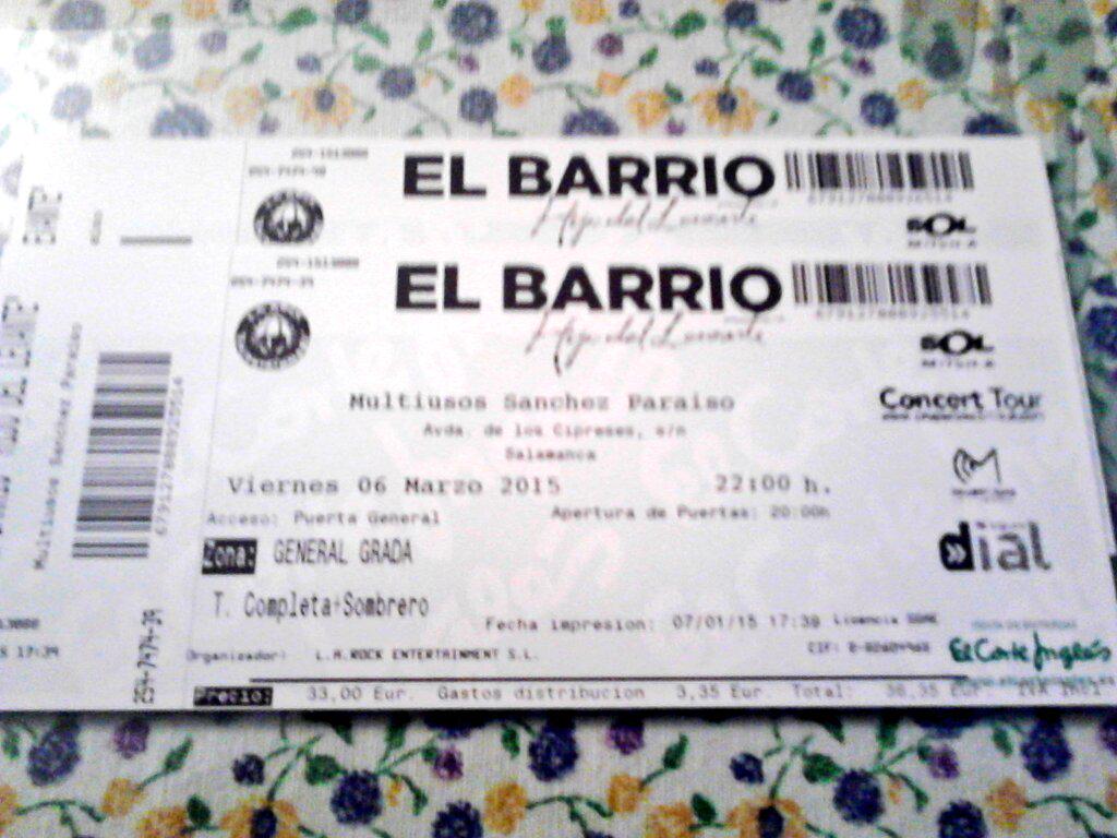 SergioSanchez_4's tweet photo. Se venden 2 entradas en grada general para el concierto de El Barrio el 6 de Marzo en Salamanca. Interesados MD. RT!! http://t.co/6r6KLWNCDa