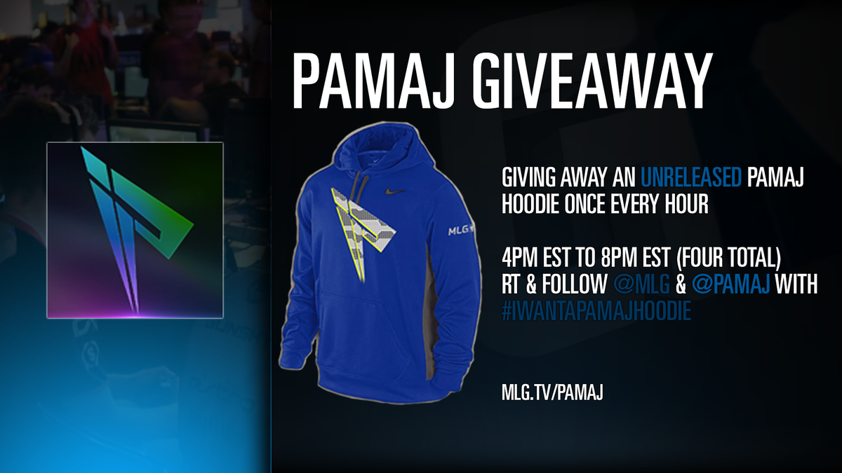 MLG's tweet image. Pamaj is giving away Hoodie # 1! RT, follow &amp;amp; Tweet @Pamaj &amp;amp; us #IWantaPamajHoodie &amp;amp; MLG.tv/Pamaj to enter!