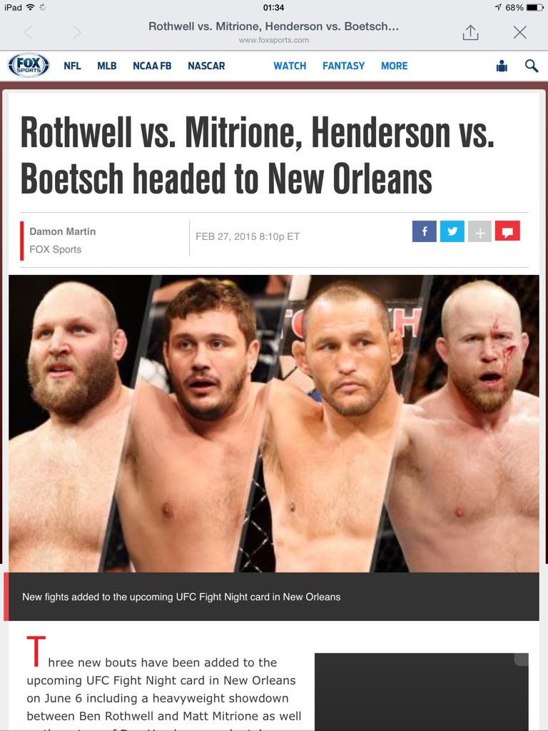 themmatriangle's tweet photo. Two bigfights announced for @ufc visit to New Orleans #ufc #mma @danhendo @mattmitrione @RothwellFighter @TimBoetsch http://t.co/qSXx6H2FHz