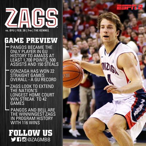 ZagMBB's tweet photo. Last game of the regular-season tomorrow against BYU in The Kennel! All the details you need 👉 http://t.co/uy48GzKPzI http://t.co/bsm41JRjo8