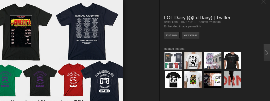Rinkusgrrl's tweet photo. @Cyborgwolf Googled GAMERGATE IS HATE SHIRT from FRANCE RT & Follow @LolDairy GG making a difference #GamerGateIsLove http://t.co/yw4ZjxqjKd
