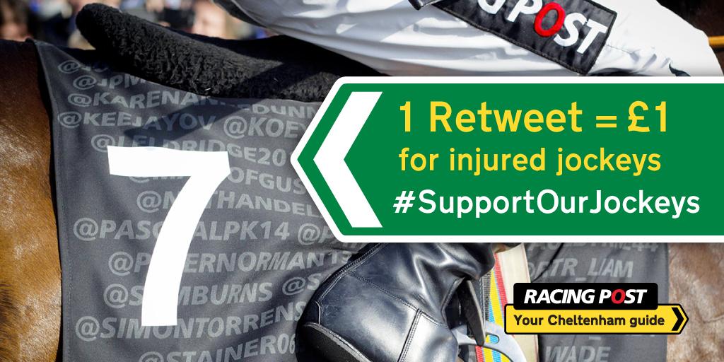 RT #SupportOurJockeys for the chance to get your @ handle on a saddle cloth in the Racing Post Arkle at Cheltenham!