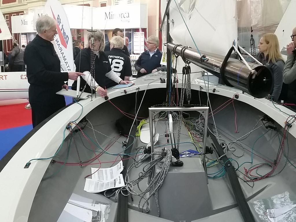 Less than 45 mins until Phil Morriston names the brand new N18 at 2.30pm on the <a href="/National18ers/">National 18ft Class</a> stand B24 @DinghyShow