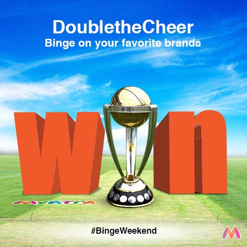 myntra's tweet photo. And India makes it to Quarterfinals :) #BingeWeekends #INDvsUAE #PehenKeNiklo http://t.co/YnraeL5gs0