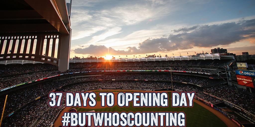 Yankees's tweet image. Just 37 days until clear skies and #Yankees baseball. #ButWhosCounting