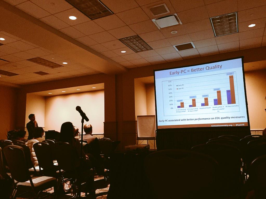 rabowm's tweet image. #hpm15 #palliativecare @colinscibetta  Scibetta shows better quality &amp;amp; lower cost for early palliative care