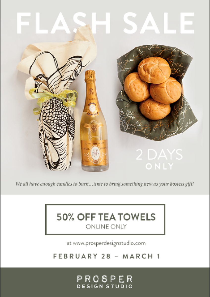 KellyKepnerPR's tweet photo. Huge @ProsperDesignSt #flashsale on tea towels today and tomorrow! They make great hostess gifts for under $13! #sale http://t.co/w5MV1bw8JE