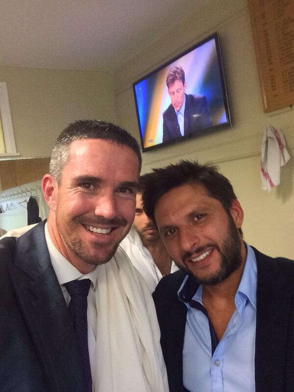 Happy Birthday Shahid Afridi. PHOTO: KP with Afridi, while Yuvi photo-bombing, before the match at Lord\s. 