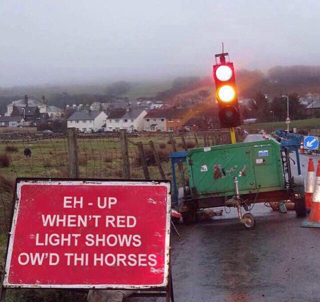 Redlester99's tweet photo. Traffic Warning: Heavy road works in Leeds ... #JustFollowTheSigns http://t.co/1t4HRdJAFz