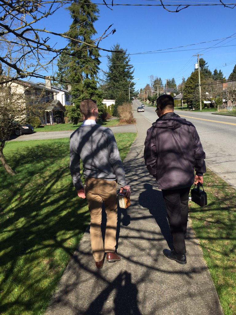 Elders Tan & Ringer out knocking on doors in Langley.  #sharingthemessage #realbcmormons