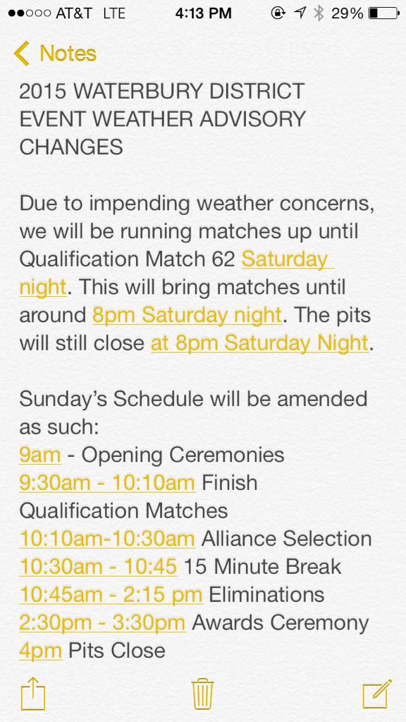 EVENT SCHEDULE CHANGES PLEASE NOTE