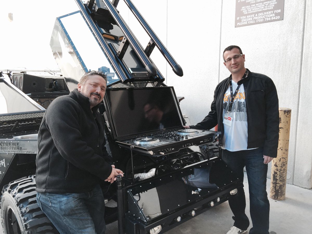 Numark's tweet photo. #Numark's AndrewDelessio & KarlDetken getting #BatBoom's #NS7II ready for @MobileBeat Show earlier this week. http://t.co/rhAq2V52gg