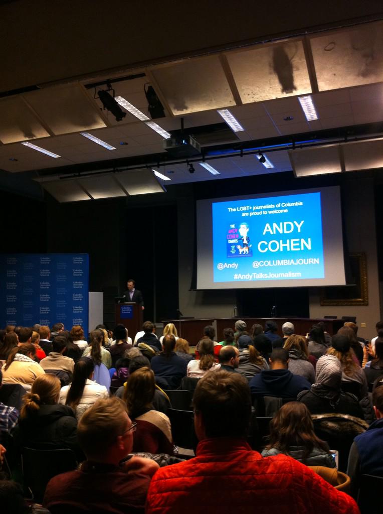 NLGJA_CJS15's tweet photo. A full house at Columbia University for @Andy Cohen! #AndyTalksJournalism #nlgja #lgbt #cujgays http://t.co/mD4a2vn8iZ
