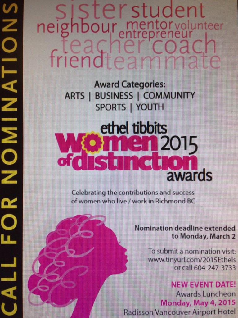 Do u know someone who deserves to be recognized for the work she does in #RichmondBC? Nominate them for an Ethel: