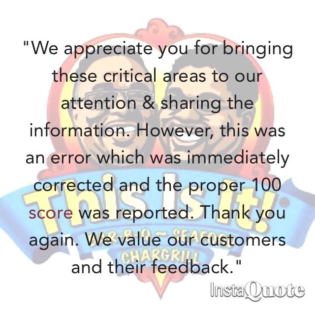 ThisIsItBBQ's tweet image. @HealthScoreATL Thank You For Keeping Us Informed on How Were Doing! #100Score