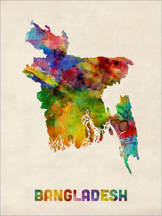 Map of Bangladesh in watercolor, by Michael Tompsett. Beautiful work!