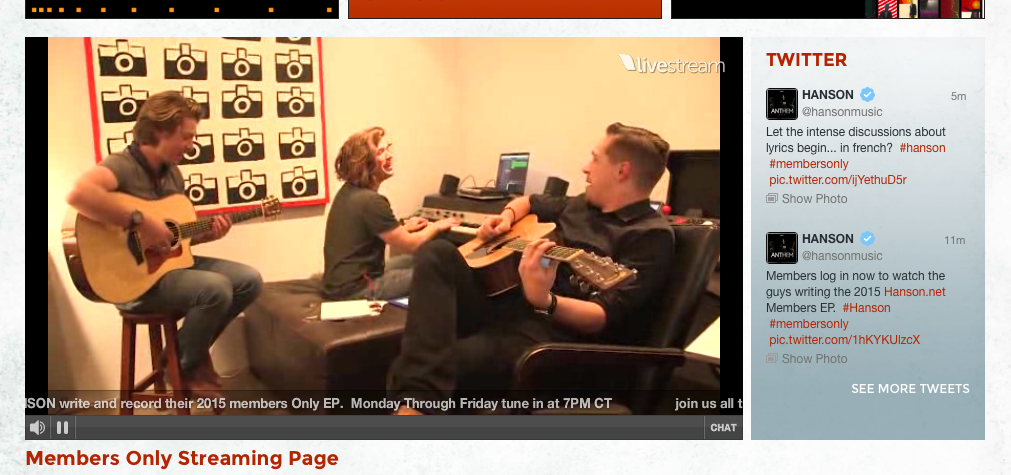 hansonmusic's tweet photo. Sings in three part harmony "Give me guns and bacon" over the songs melody???  #Hanson #membersonly http://t.co/rJDjnZOF4A