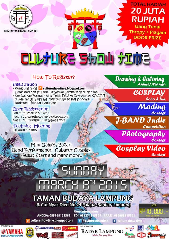 bandarlampung's tweet photo. Japan Lovers, are you ready? @KOJEPU presenting "Culture Show Time". Info: http://t.co/HjM89WHC1j &amp; @cultureshowtime
http://t.co/pB8DQBnF3f