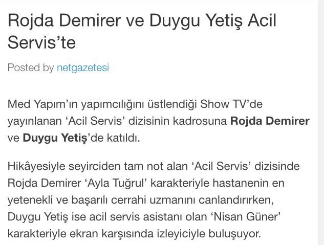 AcilServisTr's tweet photo. Rojda Demirer ve Duygu Yetiş dizimizde! http://t.co/ziChOZMi0y