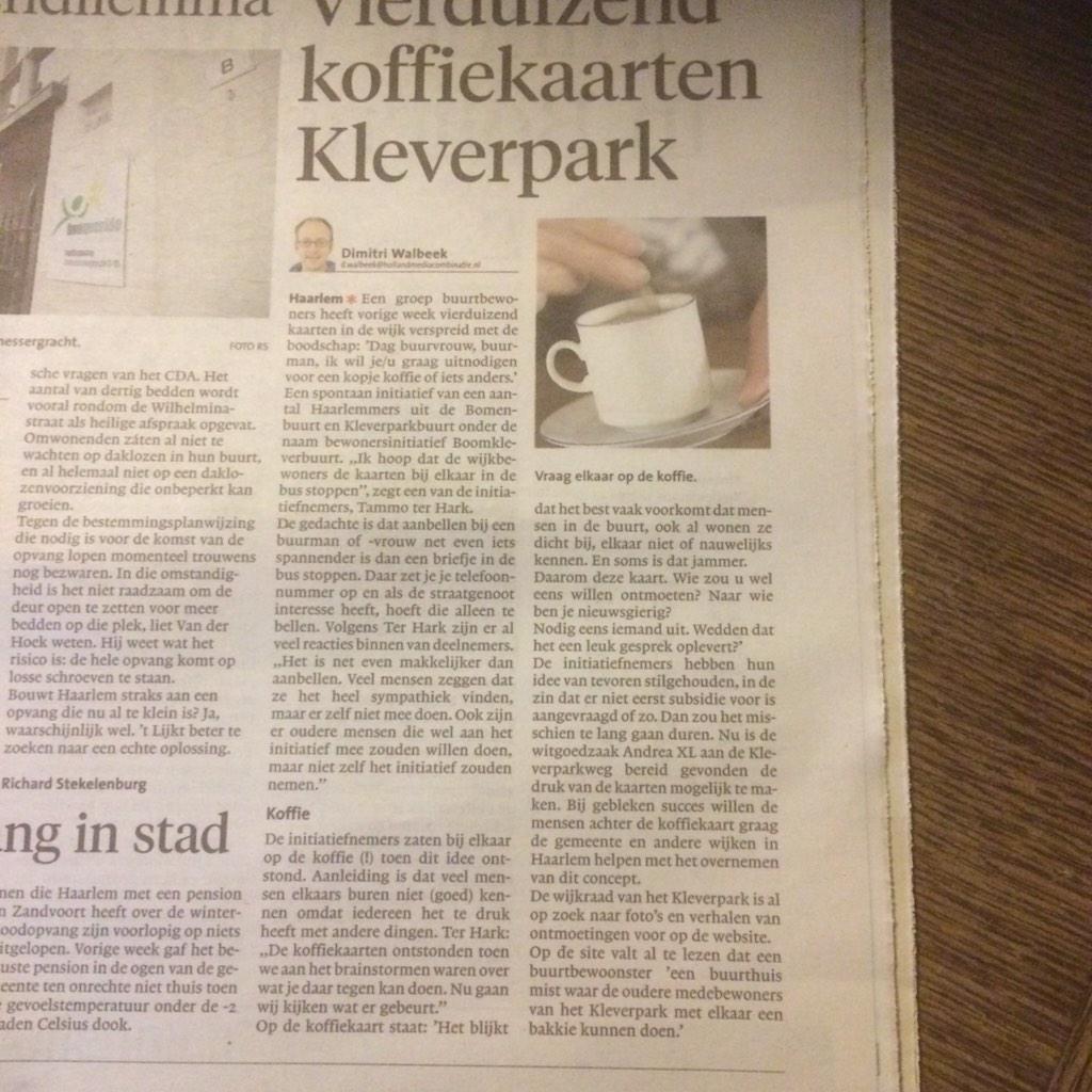 Het bruist in Haarlem! Vandaag twee artikelen in het HD over inspirerende buurtinitiatieven! <a href="/Seinwezen/">Seinwezen</a> <a href="/Kleverpark/">Kleverpark</a>