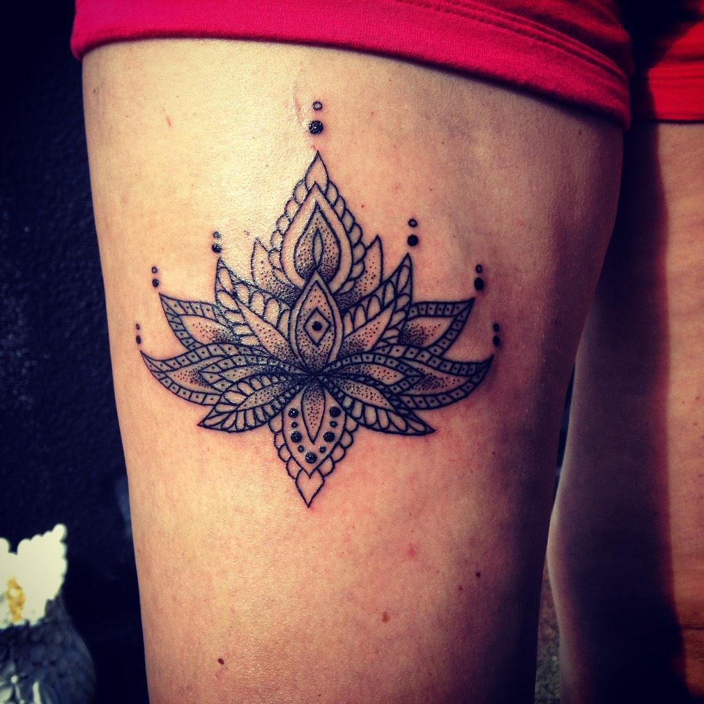 kellybunde:lotus-flower-tattoo-linework-blackwork-dotwork-mandala
