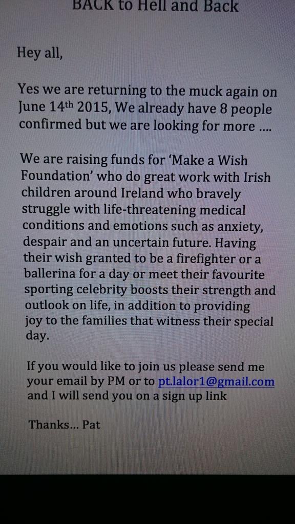 PatChefic's tweet photo. @MakeAWish_ie @HellandBackRun #letsdothis #letssupportthis #letsRTthis http://t.co/cl9tp08hmz