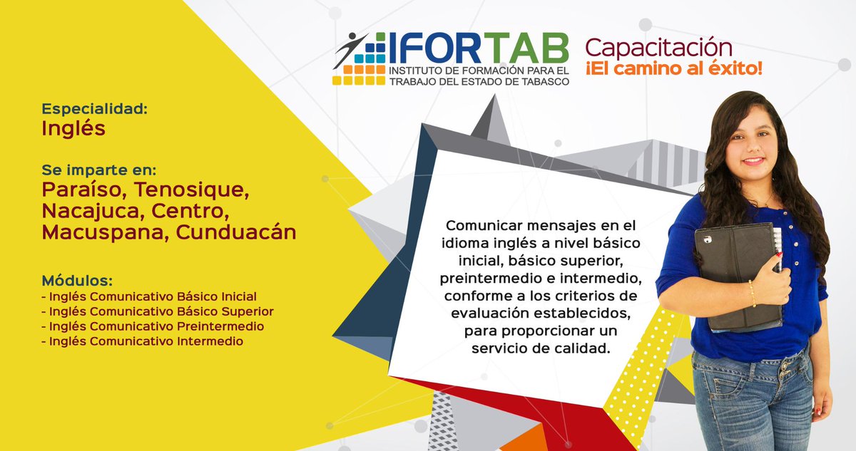 Capacítate con nosotros en el #IFORTAB en la especialidad de #Inglés #QueNoSeTePase <a href="/LesviaLeon/">Lesvia León </a> <a href="/ComSoc_Tab/">Com. Social Tabasco</a>
