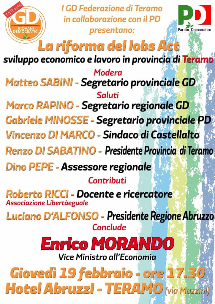 SilvioCiabarra's tweet photo. Giovedì 19 febbraio ore 17.30 "La Riforma del Jobs Act - Sviluppo economico e lavoro in Provincia di Teramo #GD #PD http://t.co/o4zi6rc9PW