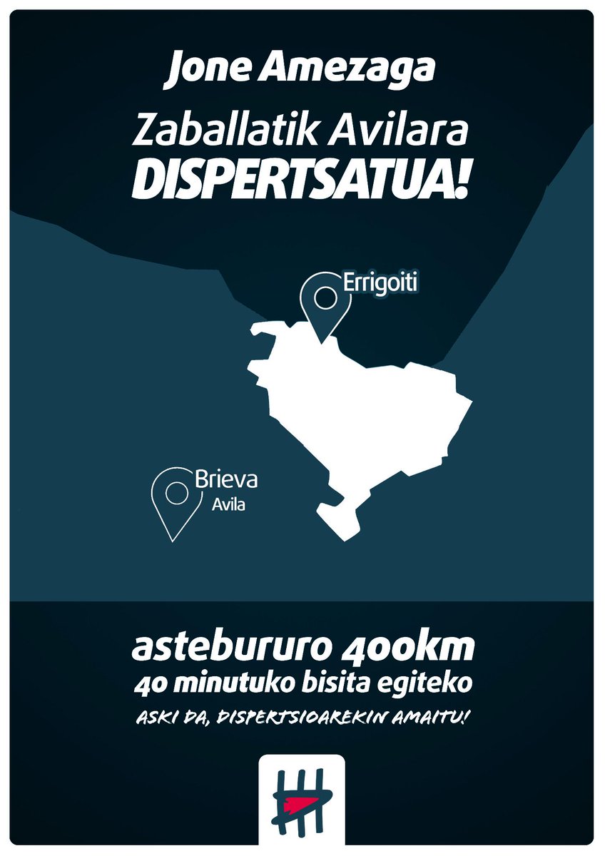 Busturialdea's tweet photo. Jone Zaballako espetxetik Avilakora (etxetik 400km) mugituko dute. Aski da, dispertsioarekin amaitu! #DispertsioaStop http://t.co/NEq5gZmwyo
