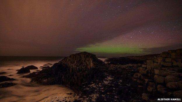 BBCNews's tweet image. Aurora borealis spotted on County Antrim coast bbc.in/17lfkP8