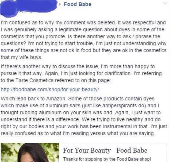 FoodBabeExposed's tweet photo. We're adding this to the list of things @thefoodbabe doesnt want you to know about. Her #hypocrisy! #foodbabearmy http://t.co/EIu0ppc0YW