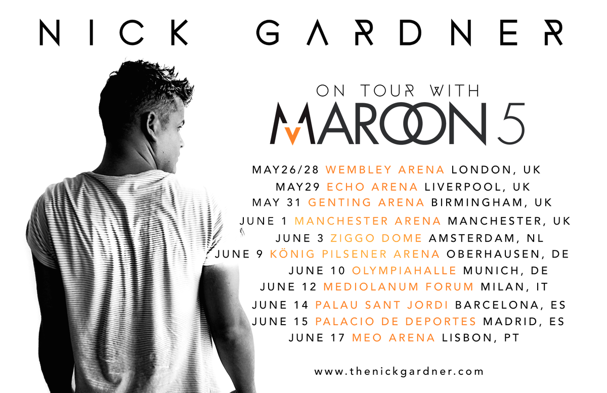 iamnickgardner's tweet photo. Maroon 5's V Tour kicked off last night! I'll be joining them on the European leg. Dates Below. 💃 http://t.co/HxowFPgl3X